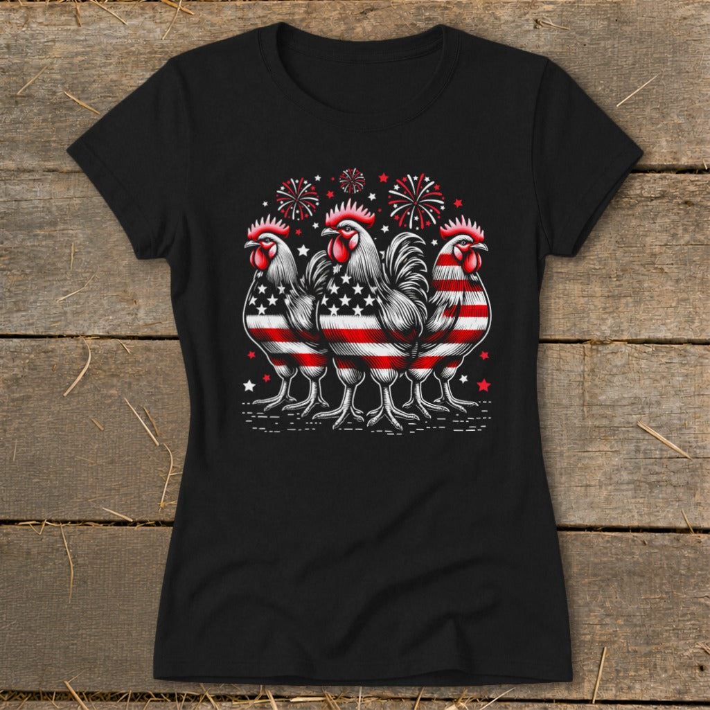 4th of July Roosters Ladies Tee