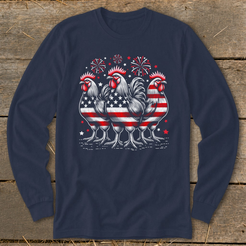 4th of July Roosters Long Sleeve Tee