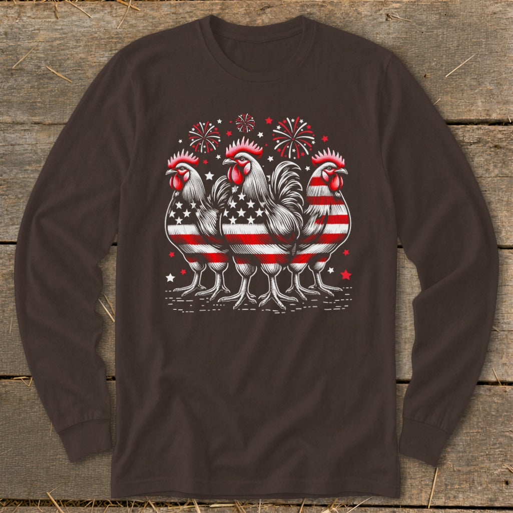 4th of July Roosters Long Sleeve Tee