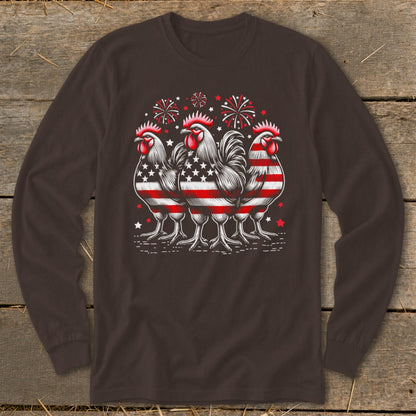 4th of July Roosters Long Sleeve Tee