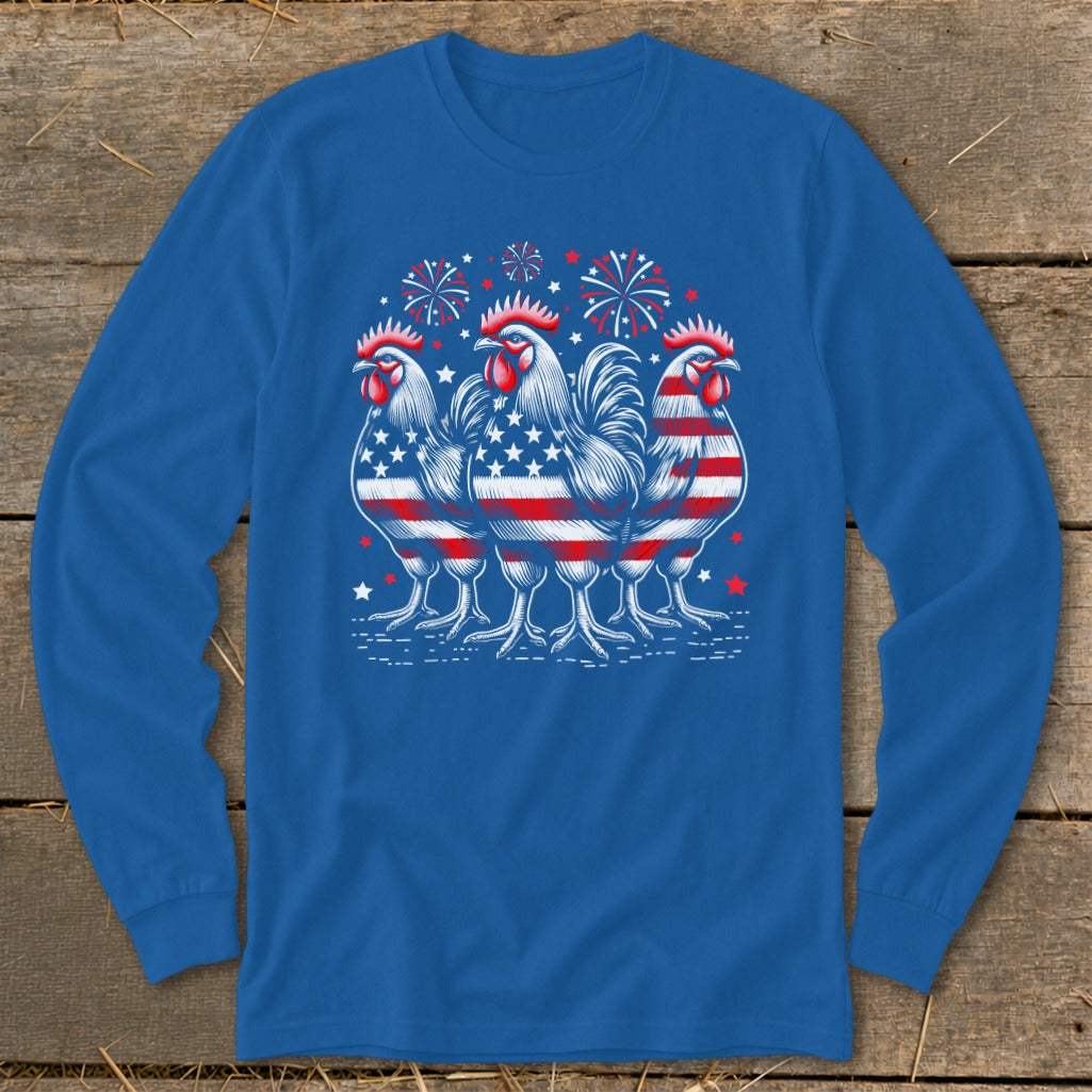 4th of July Roosters Long Sleeve Tee