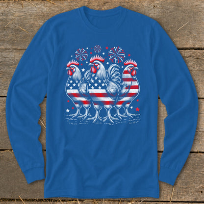 4th of July Roosters Long Sleeve Tee