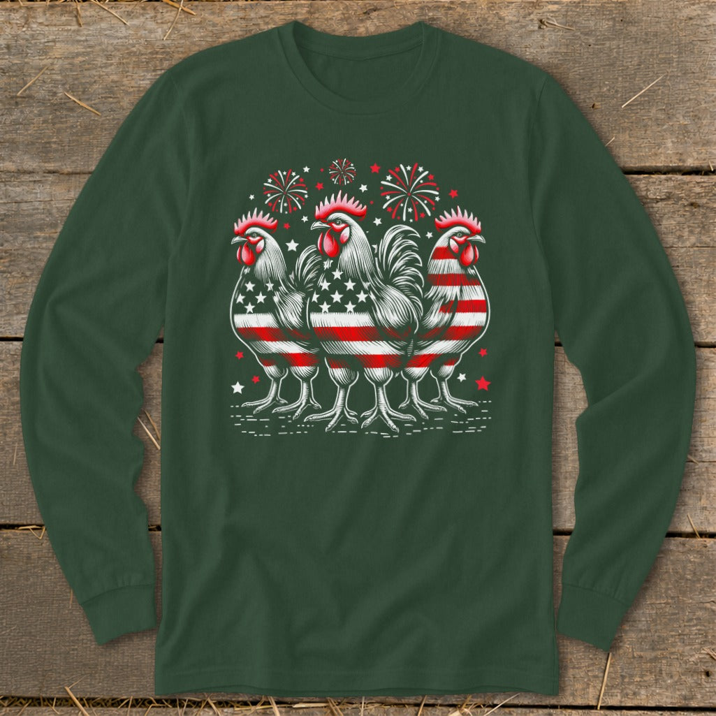 4th of July Roosters Long Sleeve Tee