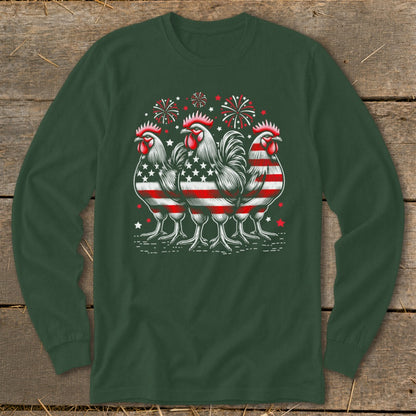 4th of July Roosters Long Sleeve Tee