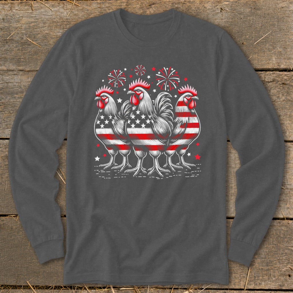 4th of July Roosters Long Sleeve Tee