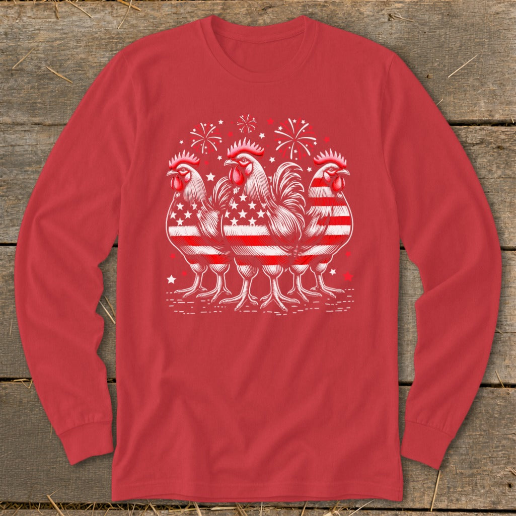 4th of July Roosters Long Sleeve Tee
