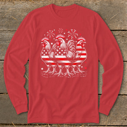 4th of July Roosters Long Sleeve Tee