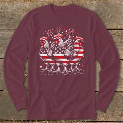 4th of July Roosters Long Sleeve Tee