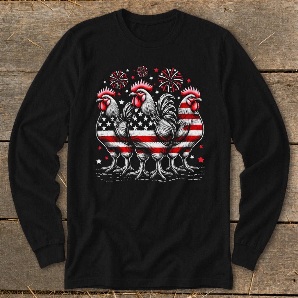 4th of July Roosters Long Sleeve Tee