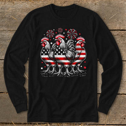 4th of July Roosters Long Sleeve Tee