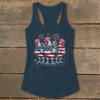 4th of July Roosters Racerback Tank