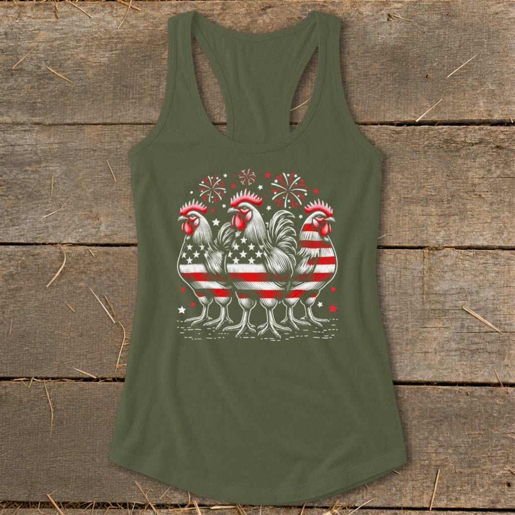 4th of July Roosters Racerback Tank