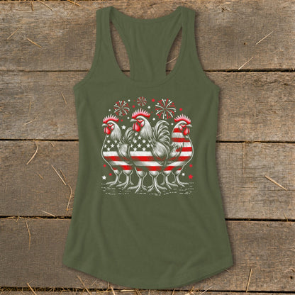 4th of July Roosters Racerback Tank