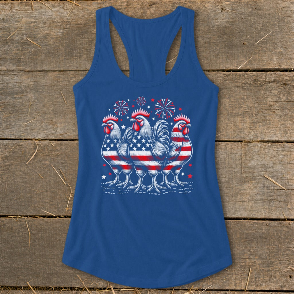 4th of July Roosters Racerback Tank
