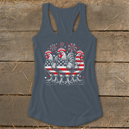 4th of July Roosters Racerback Tank
