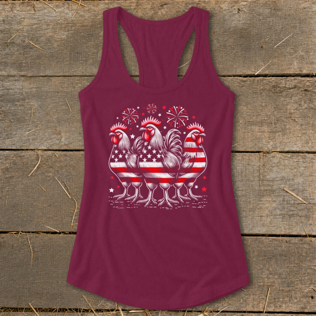4th of July Roosters Racerback Tank