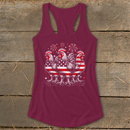 4th of July Roosters Racerback Tank