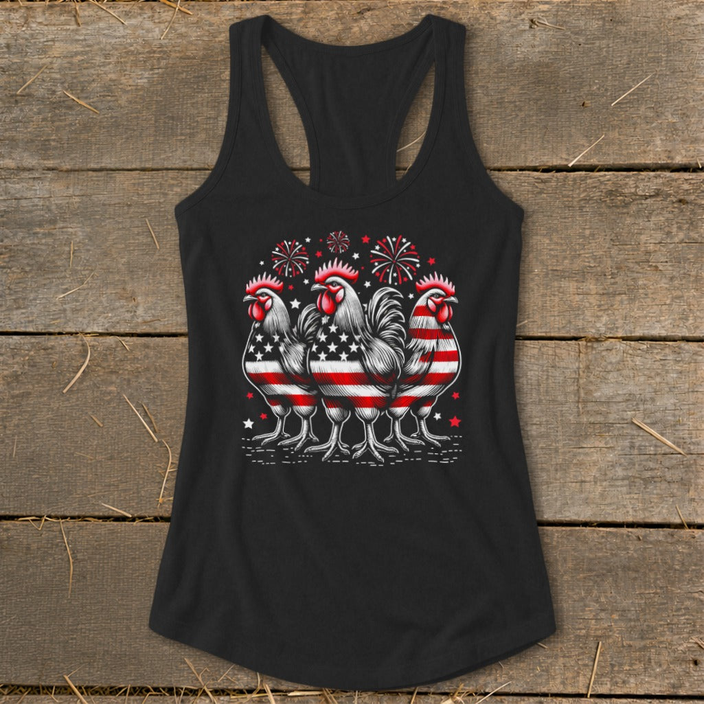 4th of July Roosters Racerback Tank