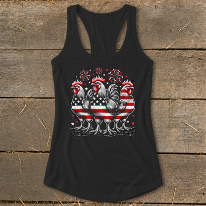 4th of July Roosters Racerback Tank
