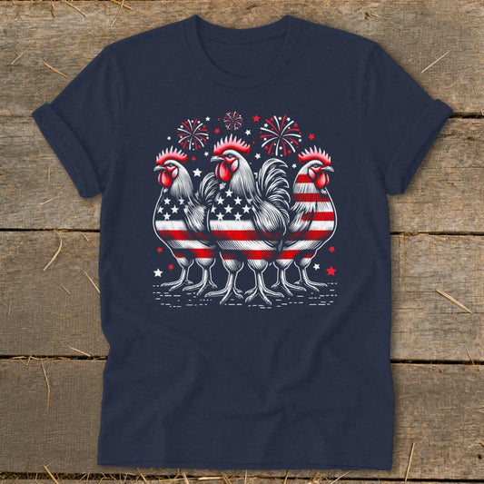 4th of July Roosters Softstyle Tee - Navy