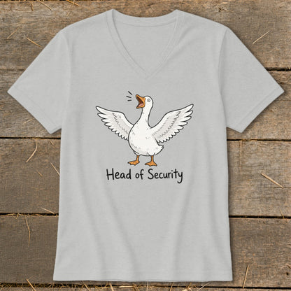 Light grey t-shirt with cartoon goose labeled "Head of Security".