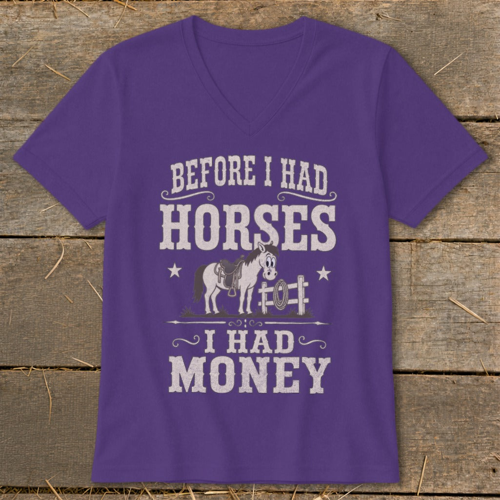 Purple t-shirt with "Before I Had Horses I Had Money" text and horse graphic.