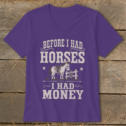 Purple t-shirt with "Before I Had Horses I Had Money" text and horse graphic.