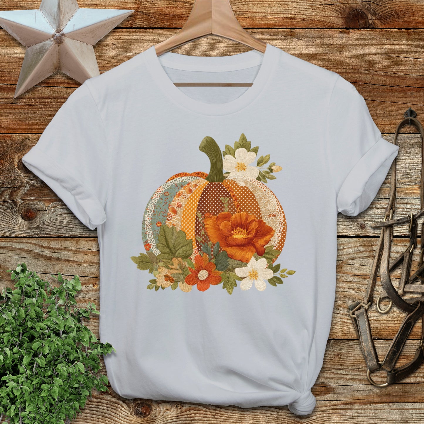 Fall Themed Pumpkin and Flowers T-Shirt product type