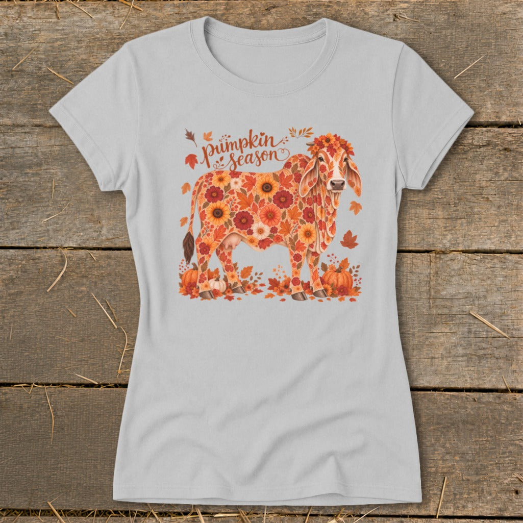 Fall Floral Brahman Cow Ladies Tee