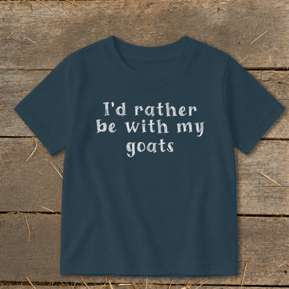 Navy t-shirt with white text that reads "I'd rather be with my goats."