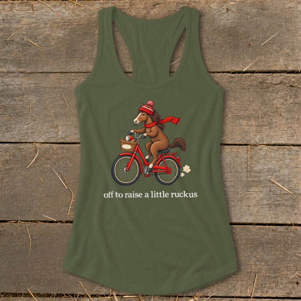 Off To Raise a Little Ruckus Racerback Tank