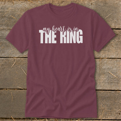 Maroon t-shirt with white text that reads "my heart is in THE RING".