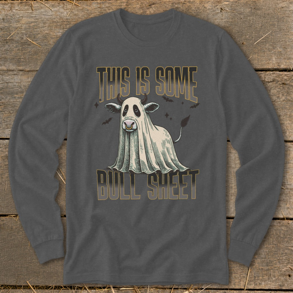 Cow dressed as a ghost with text "THIS IS SOME BULL SHEET"
