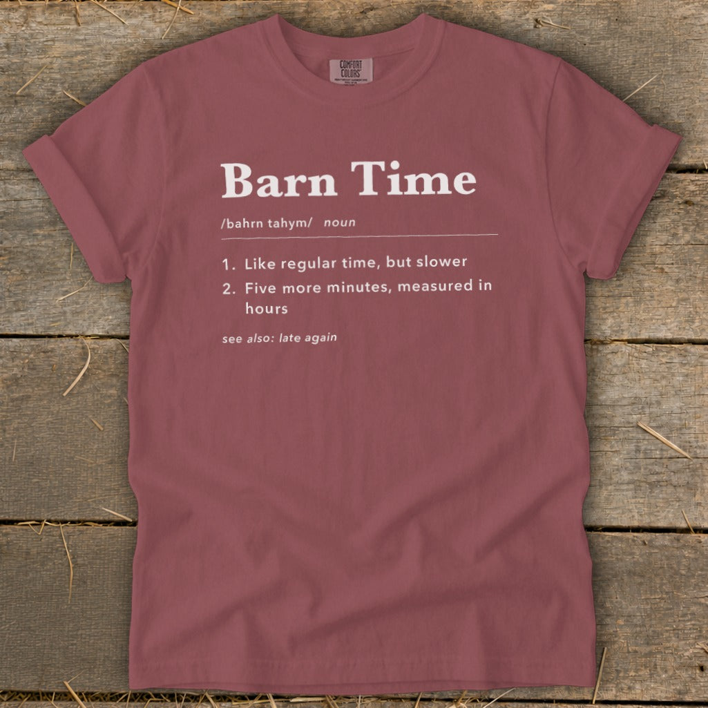 Comfort Colors t-shirt with "Barn Time" dictionary definition in white text.
