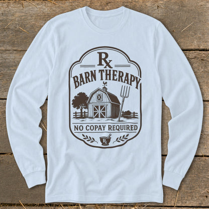 Barn Therapy graphic with barn, pitchfork, and "No Copay Required" text.