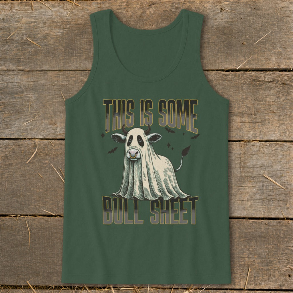 Tank top with a ghost cow graphic and text: "This is Some Bull Sheet."