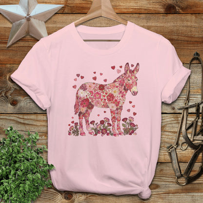 Floral Donkey with Hearts Graphic Pink T-Shirt