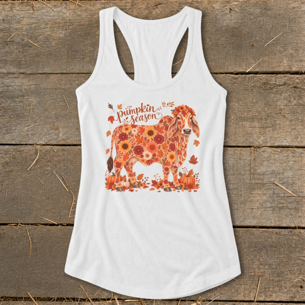 Fall Floral Brahman Cow Racerback Tank