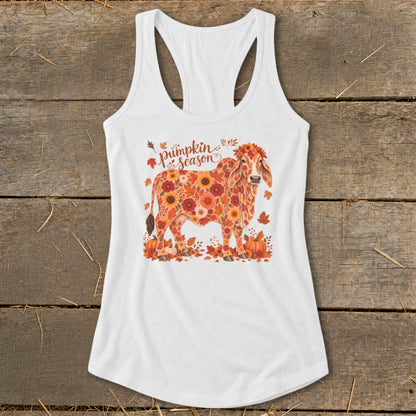 Fall Floral Brahman Cow Racerback Tank