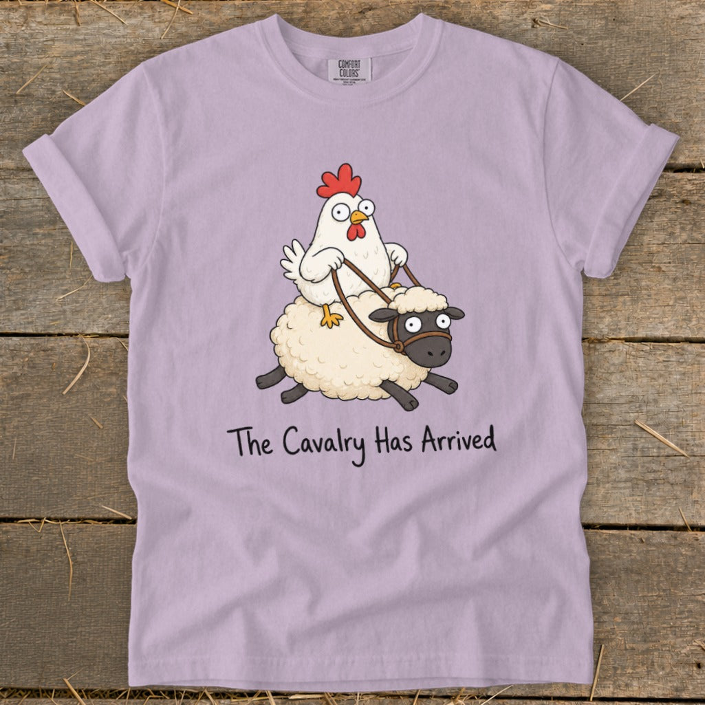 Chicken riding a sheep with text "The Cavalry Has Arrived"