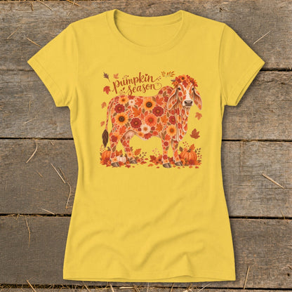 Fall Floral Brahman Cow Ladies Tee