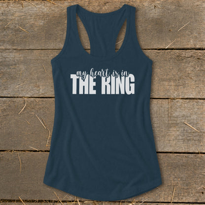 Navy tank top with white text reading "my heart is in THE RING".