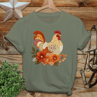 Colorful Rooster with Flowers Design T-shirt product type