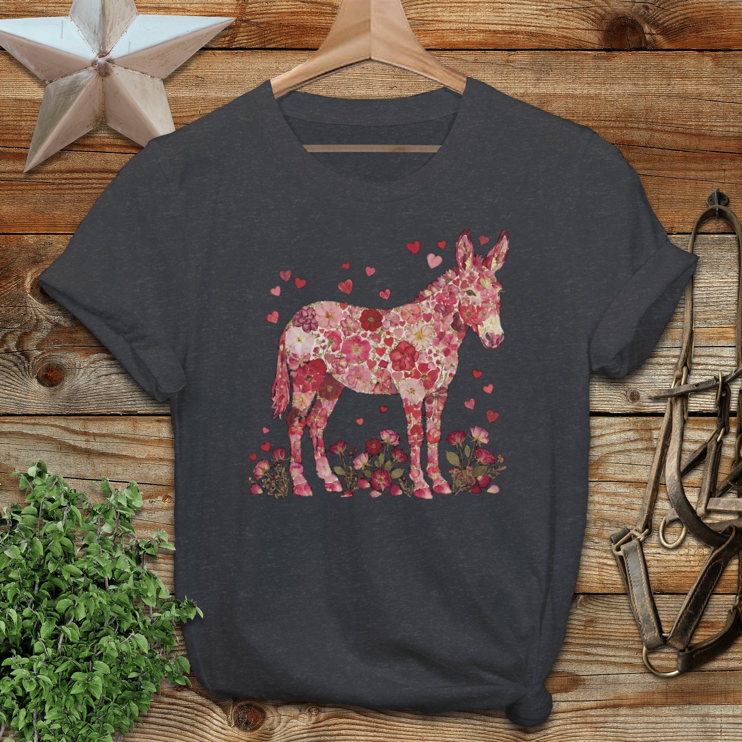 Colorful Floral Donkey Graphic Design T-Shirt