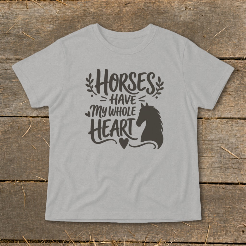 Light gray t-shirt with "Horses Have My Whole Heart" and horse silhouette.