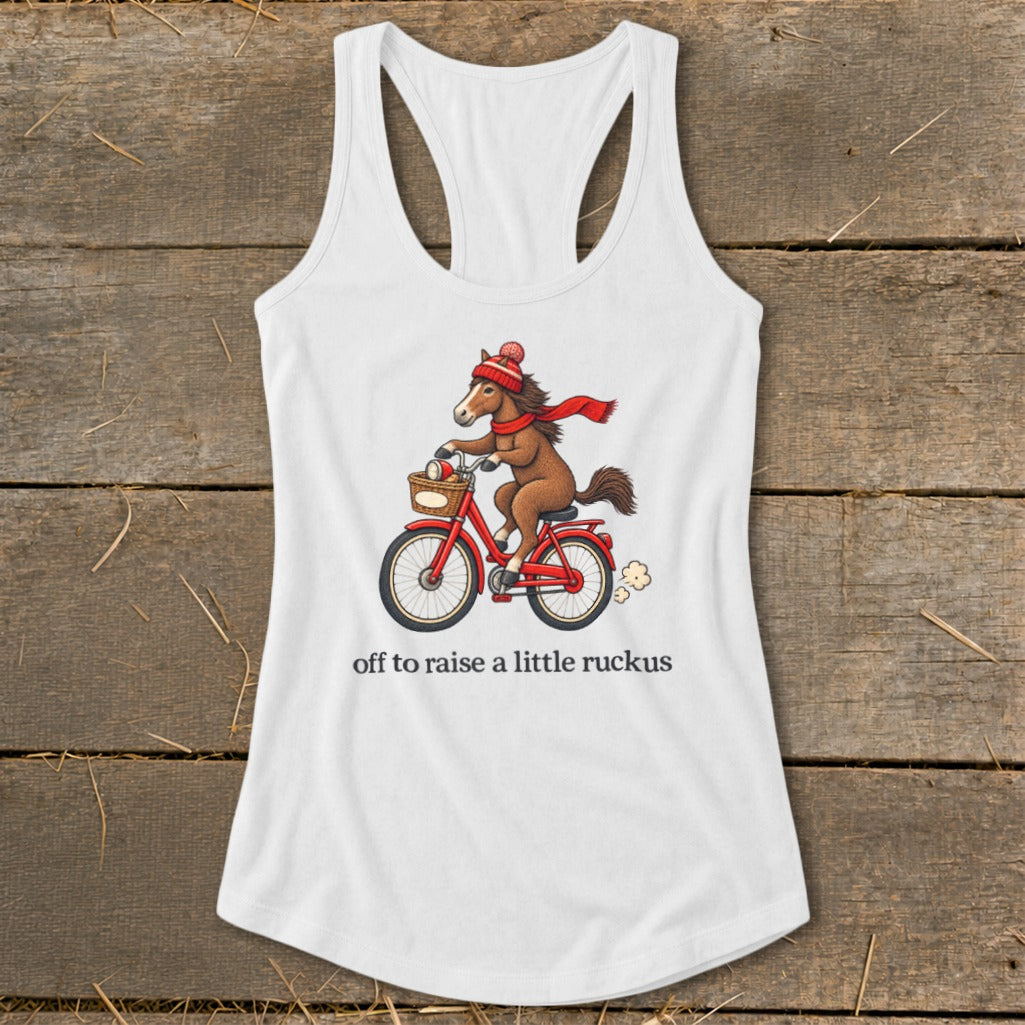 Off To Raise a Little Ruckus Racerback Tank