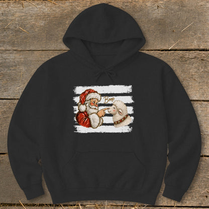 Santa booping a sheep with the word "Boop" on a distressed stripe background.