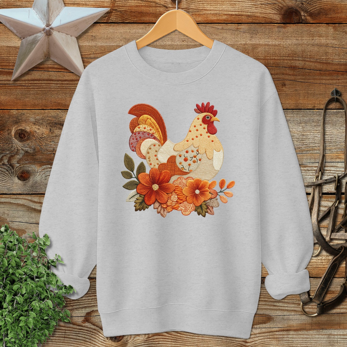 Colorful Rooster with Flowers Design on Shirt product type