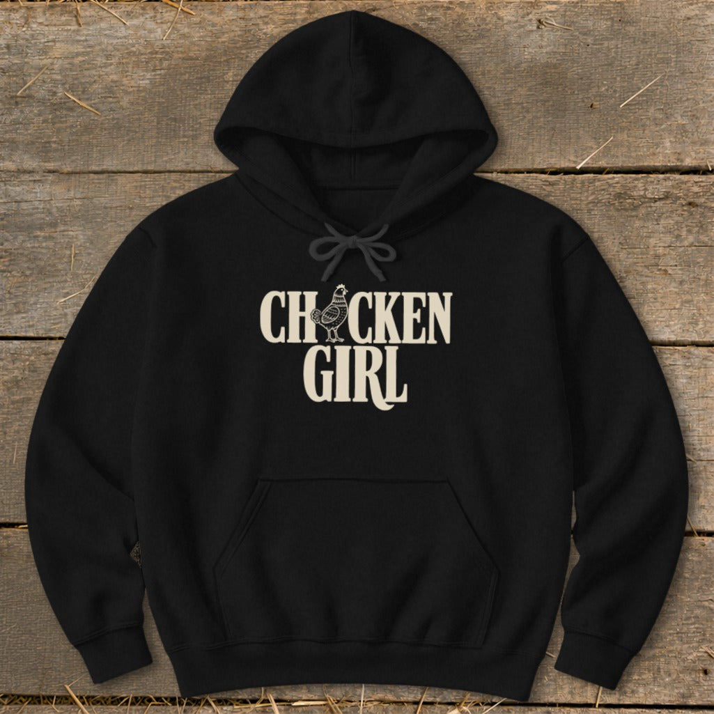 Black hoodie with "CH CK Ken GIRL" text and a chicken graphic.