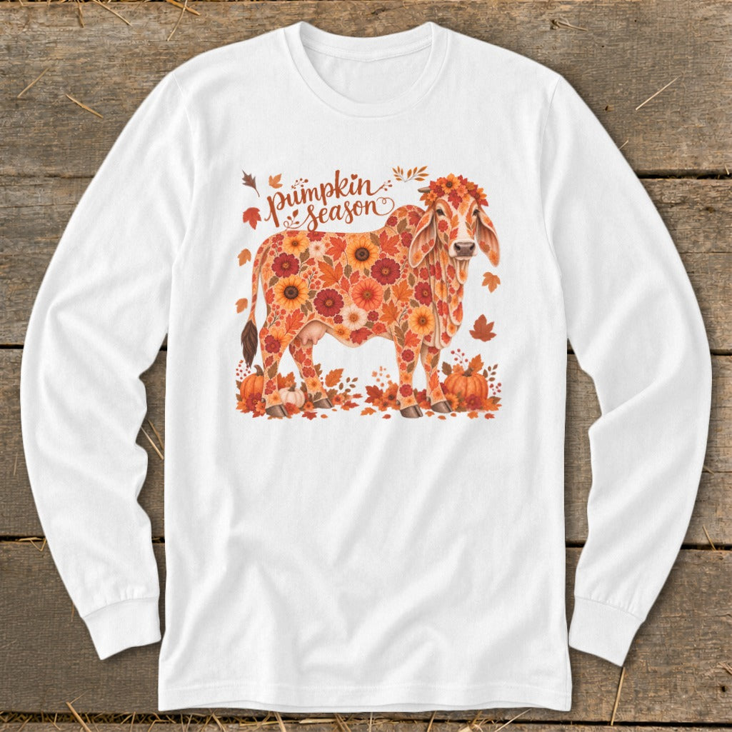 Fall Floral Brahman Cow Long Sleeve Tee